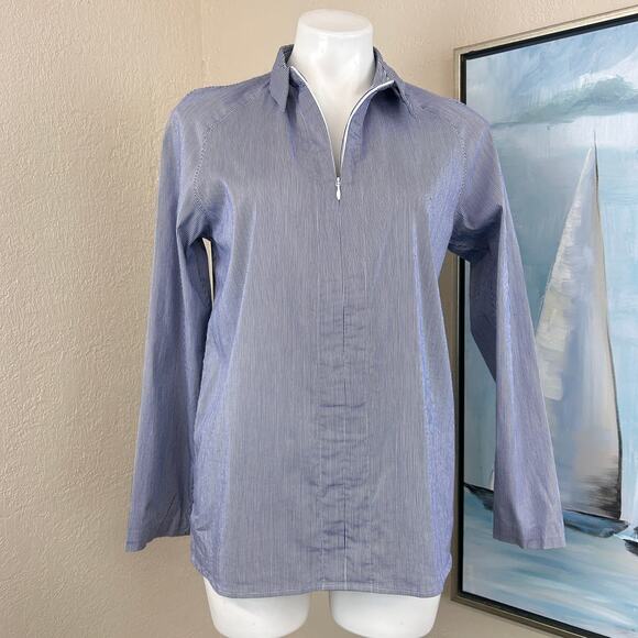 Theory Blouse Bida Blue & white pinstripe Size Large - Picture 2 of 7